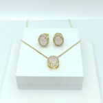 Conjunto Princesa Quartzo Rosa Folheado a Ouro 18K