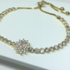 Pulseira Flor Quartzo Rosa e Zircônias Folheado a Ouro 18K