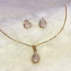 Conjunto Gota Quartzo Rosa Folheado a Ouro 18K