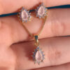 Conjunto Gota Quartzo Rosa Folheado a Ouro 18K - Image 4