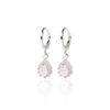 Brinco Argolinha Gota Quartzo Rosa com Zircônias Folheado a Prata